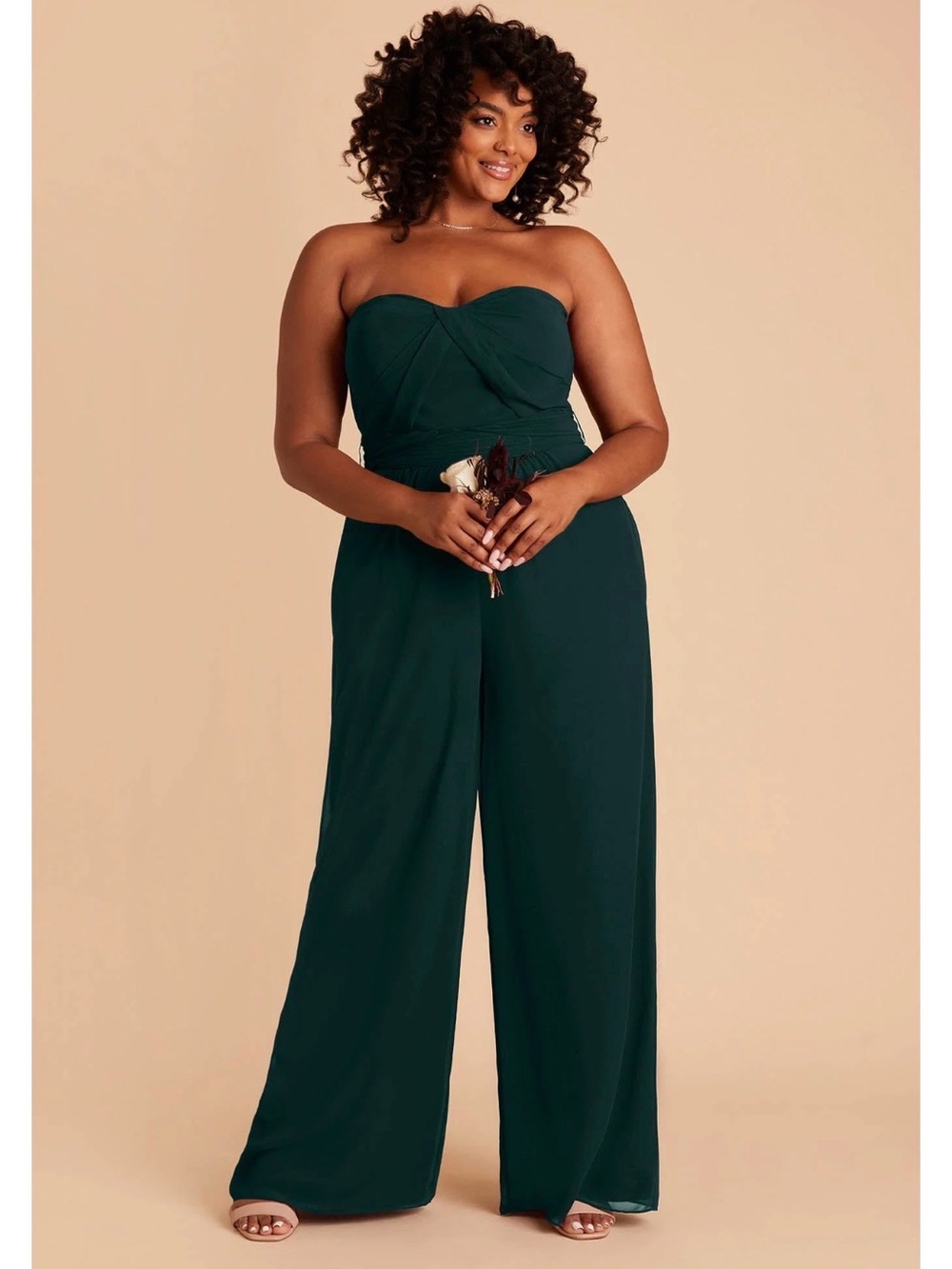 Strapless Wide-Leg Jumpsuit in Emerald Green